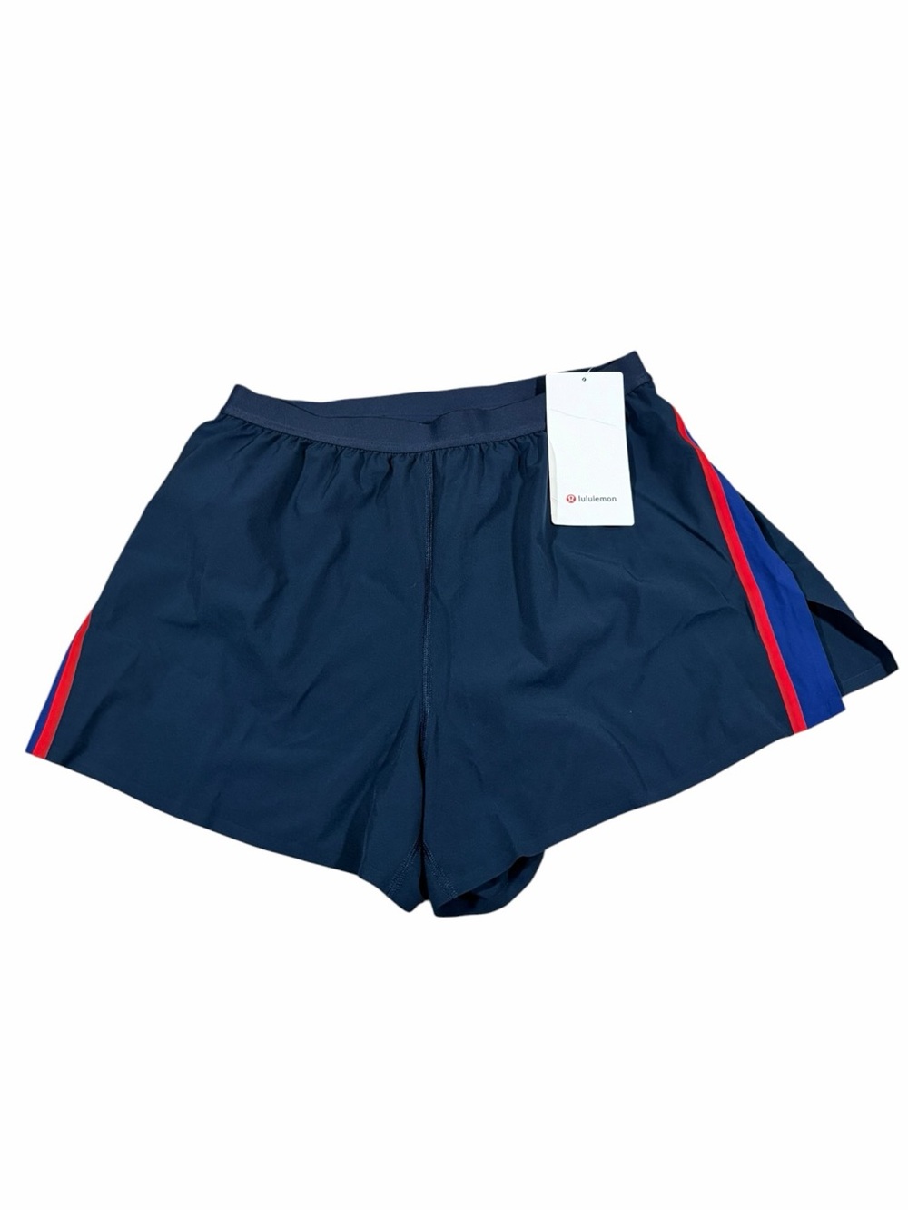 NWT Lululemon High-Rise Split Short 3” *Stripe True Navy/Club Blue/Oxford Red M